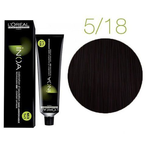 Крем-краска для волос L'Oreal Professionnel INOA 5/18 Светлый шатен пепельный мокка 60 мл 0000000005928 фото