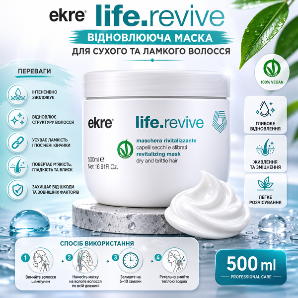 Маска відновлююча для сухого волосся EKRE Life.Revive Mask 500 мл 0000000004499 фото