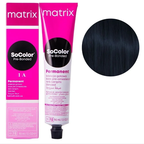 Крем-фарба Matrix SoColor Pre-Bonded Cream №1A Попелястий синяво-чорний 90 мл 0000000022493 фото